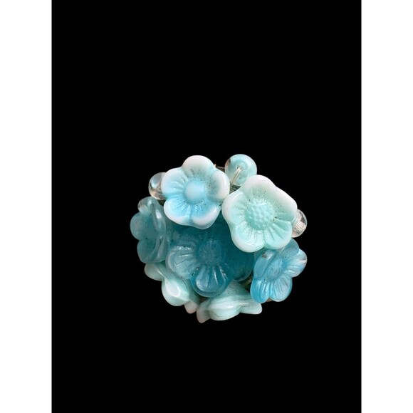 Vintage Germany Blue Glass Flower Cluster Clip On Earrings Mid Century - Picture 7 of 7